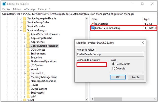 Activer la sauvegarde automatique du Registre