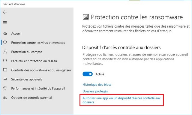 activer la protection Anti-Ransomware