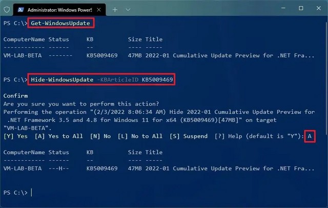 Bloquer la mise à jour avec PowerShell