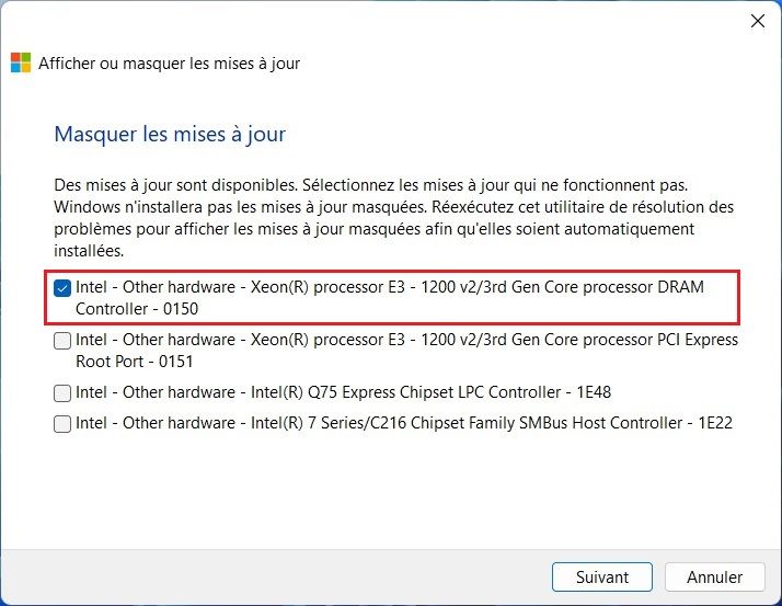 Bloquer le téléchargement automatique pour une mise à jour spécifique