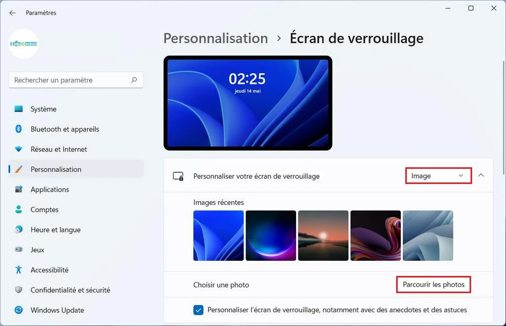 Changer l'arrière-plan avec une image personnalisée