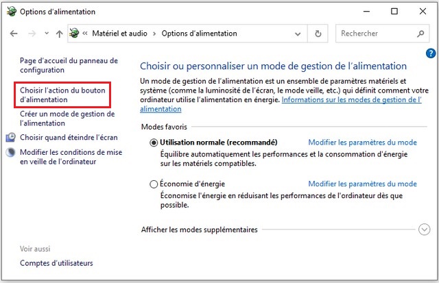Choisir l'action des boutons d'alimentation