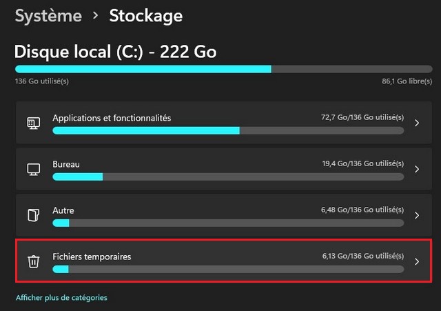 Cliquez sur Fichiers temporaires