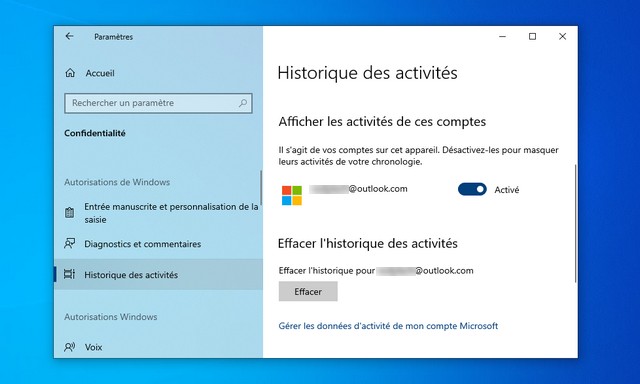Comment effacer l'historique des activités dans Windows 10