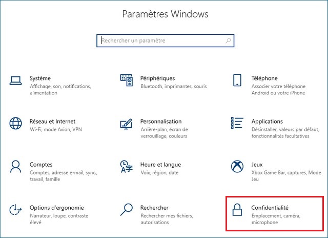 Confidentialité Windows 10
