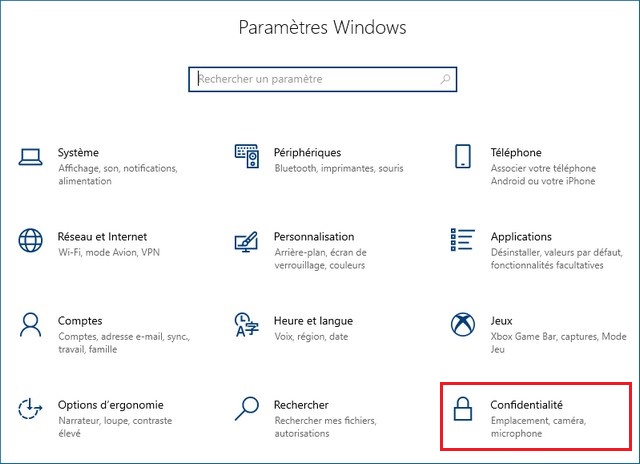 Confidentialité Windows 10