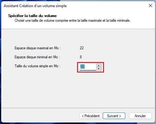 Confirmez la taille de la partition