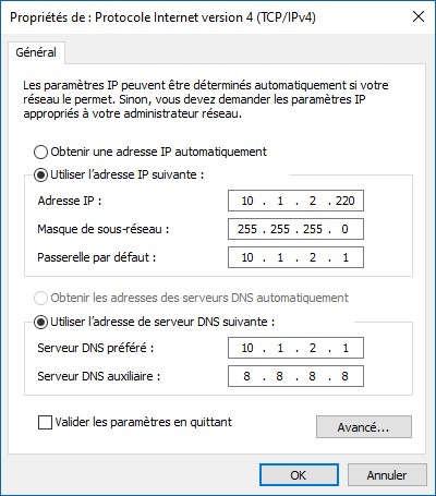 Définir l'adresse IP statique sur Windows 10