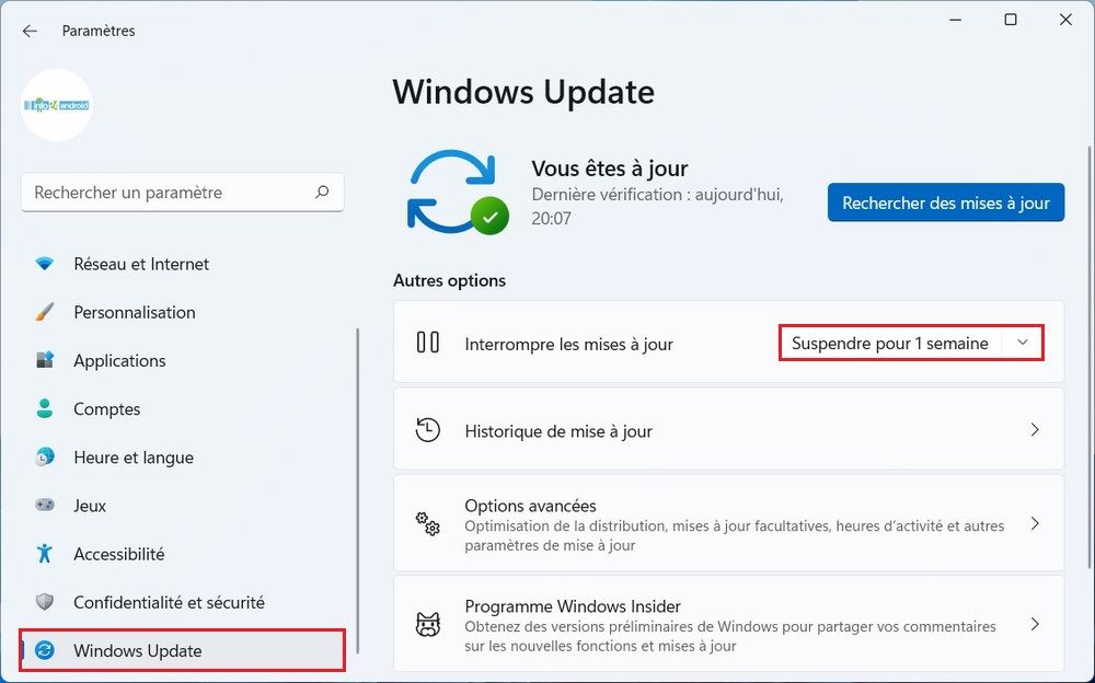 Désactiver les mises à jour de Windows 11