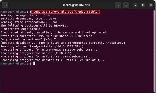 Désinstaller Edge à l'aide des commandes Ubuntu