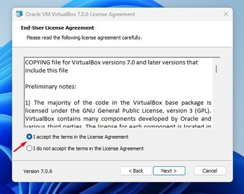 Exécutez le programme d'installation Virtualbox