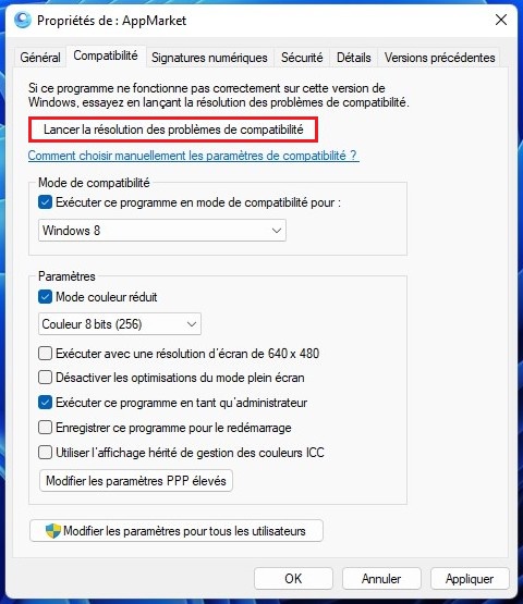 Lancer la résolution des problèmes de compatibilité