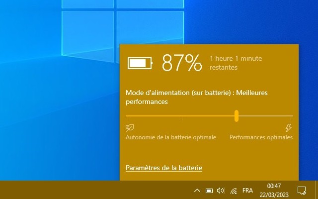 léconomiseur de batterie sur Windows 10