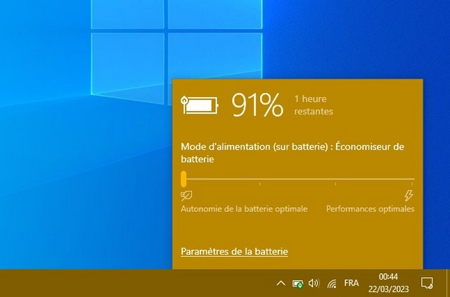 léconomiseur de batterie sur Windows 10