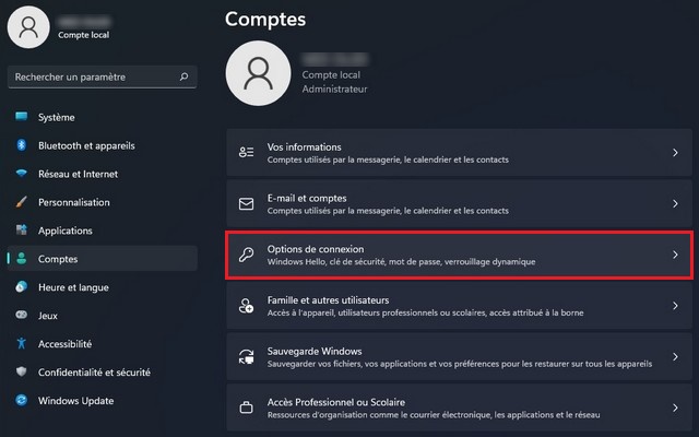 Options de connexion