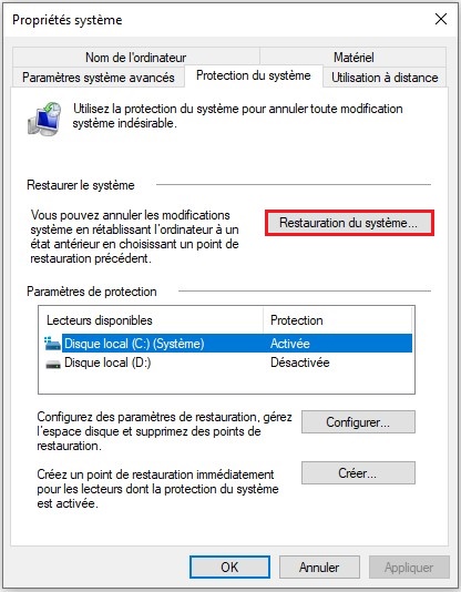 Restauration du système