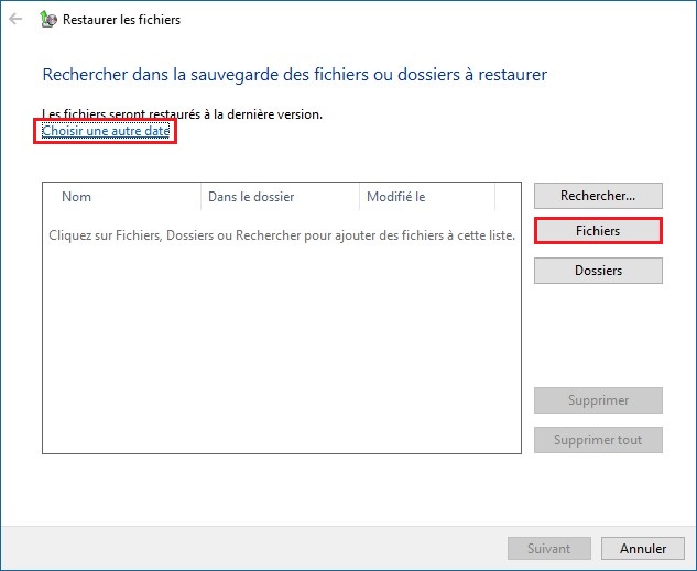 Restaurer des fichiers avec Windows Backup