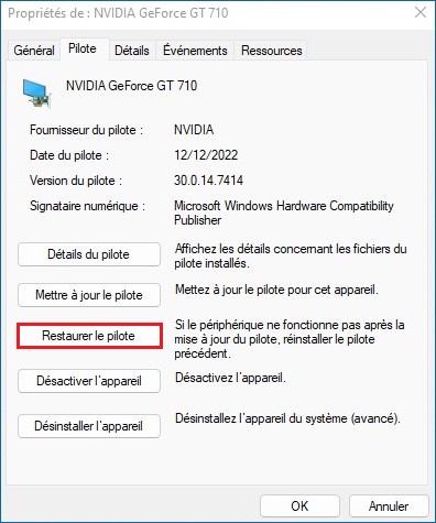 Restaurer la version précédente du pilote NVIDIA