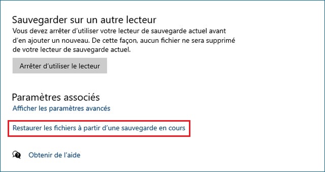 Restaurer les fichiers à partir d'une sauvegarde actuelle