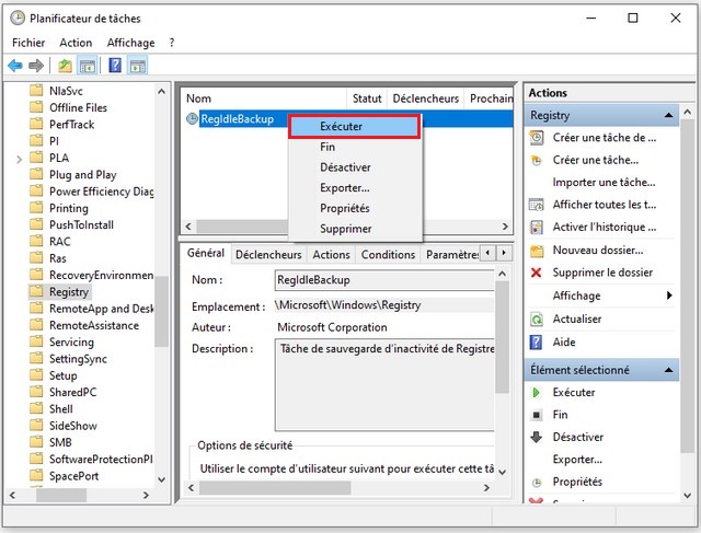 Sauvegarde manuelle du Registre