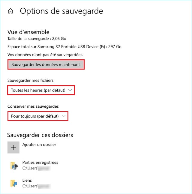 Sauvegarder les données maintenant