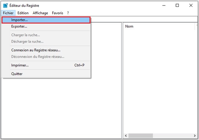 Sélectionnez l'option Importer