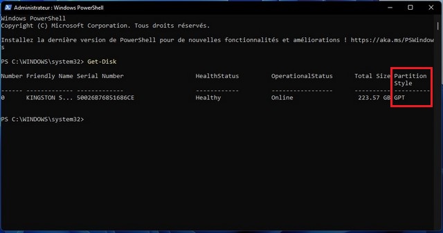 Vérifier MBR ou GPT à partir de PowerShell