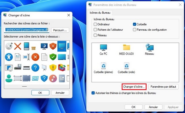changer les icônes du bureau
