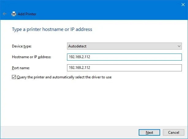 Ajouter le nom d'hôte ou l'adresse IP de l'imprimante