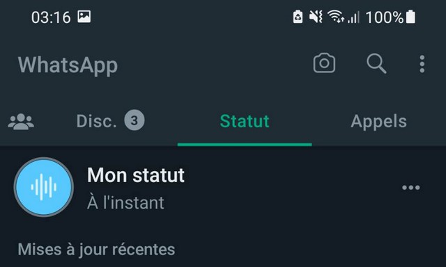 Comment mettre une note vocale en statut WhatsApp