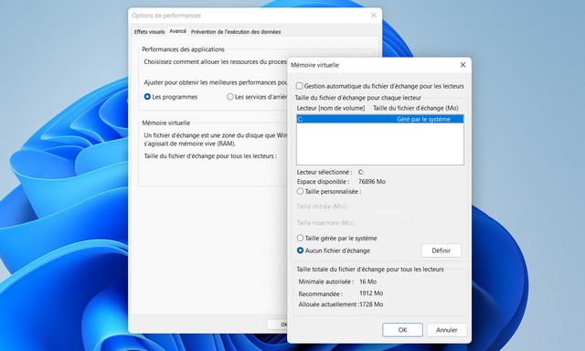 Comment réinitialiser la mémoire virtuelle sur Windows 11