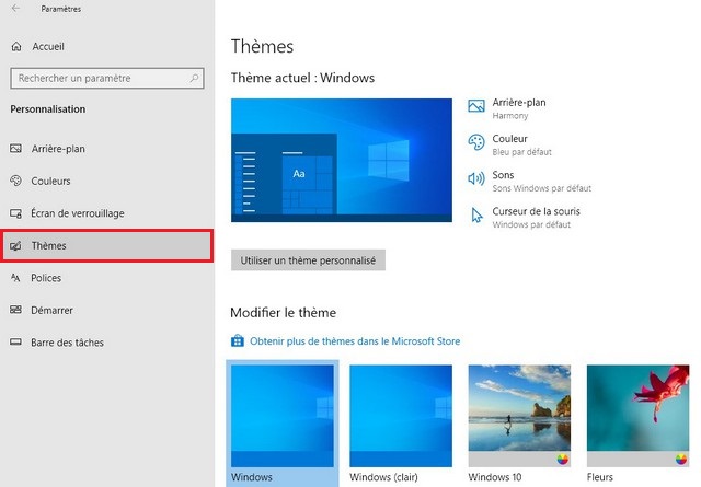 Créer un thème personnalisé dans Windows 10