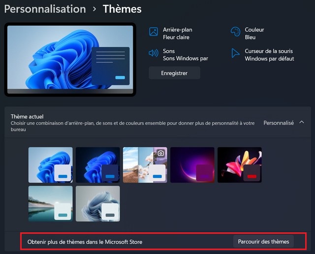 Obtenir plus de thèmes dans le Microsoft Store