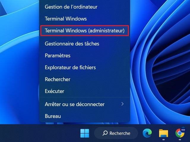 Ouvrez le terminal Windows en mode administrateur