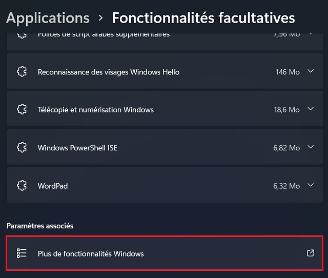 Plus de fonctionnalités Windows