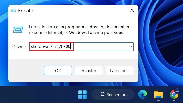 Programmer le redémarrage à partir de l'exécution dans Windows 11