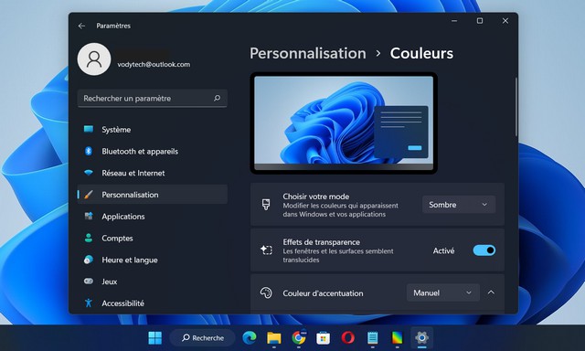 Rendre la barre des tâches transparente dans Windows 11