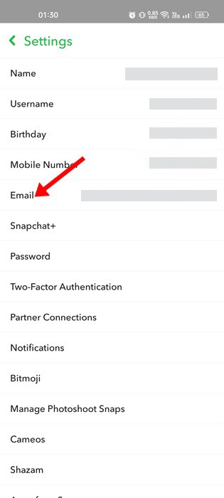 Changer son adresse email sur Snapchat 