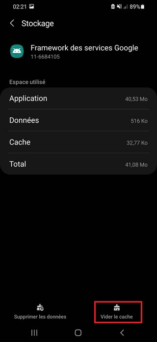 Vider le cache Framework des services Google