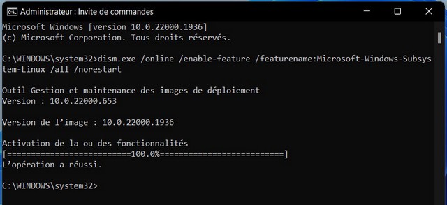 Activer la fonctionnalité Sous-système Windows pour Linux