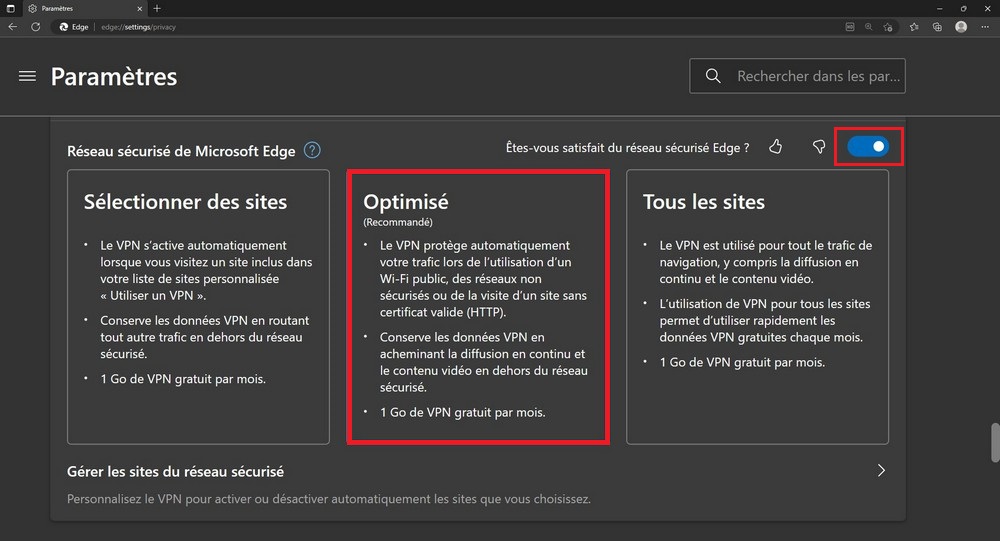 Activer le VPN sur Microsoft Edge