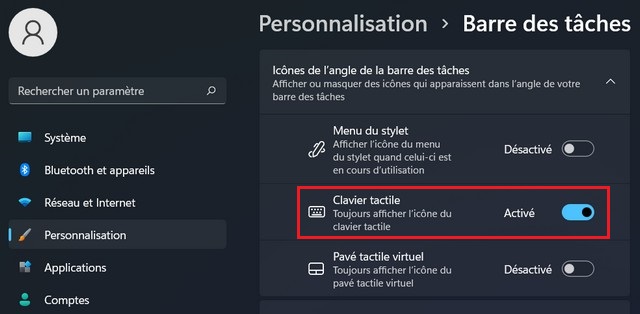 Activer le clavier tactile sur windows 11