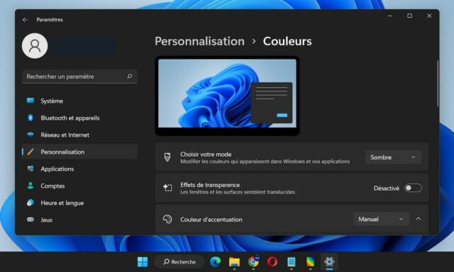 Activer ou désactiver les effets de transparence dans Windows 11