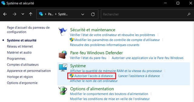 Autoriser l'accès à distance