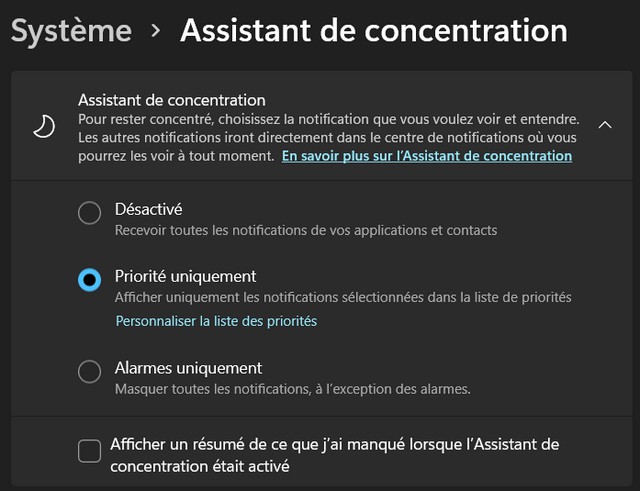 Comment utiliser Assistant de concentration