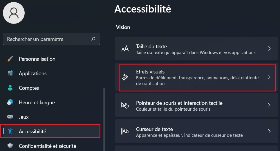 Cliquez sur l'option Accessibilité