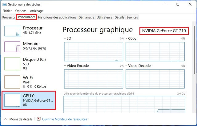 Connaître la carte graphique avec le gestionnaire de tâches