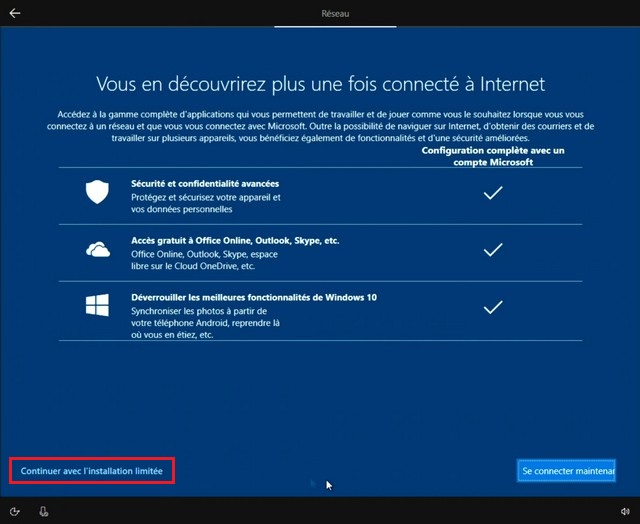 installer Windows 10 sans compte Microsoft