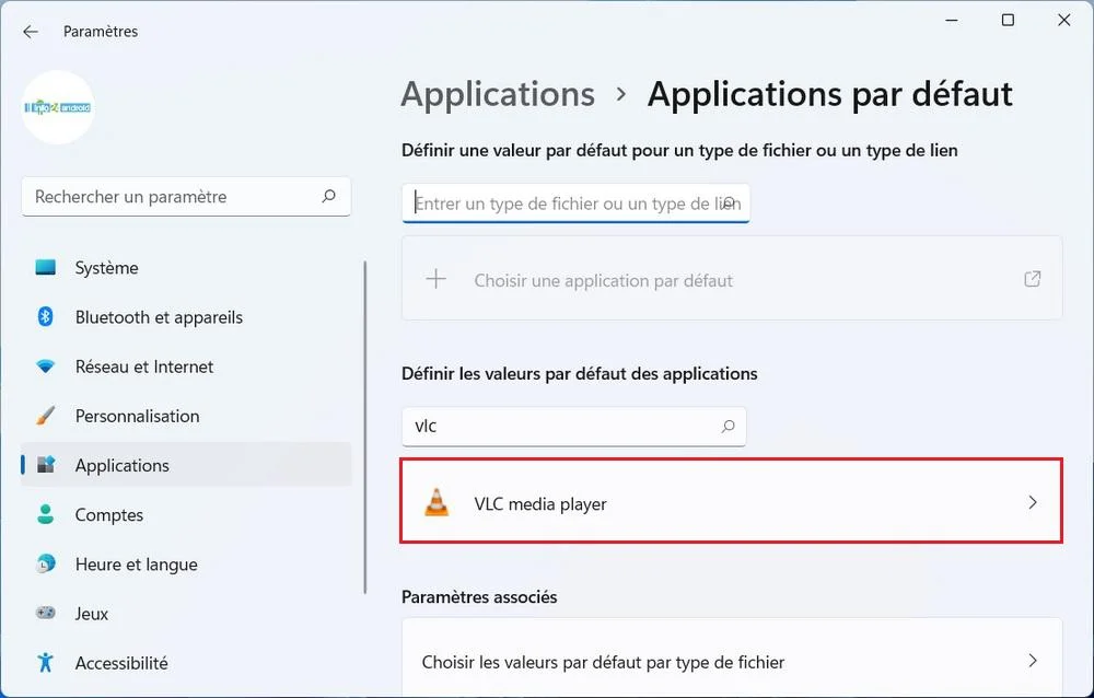 Définir les valeurs par défaut pour les applications