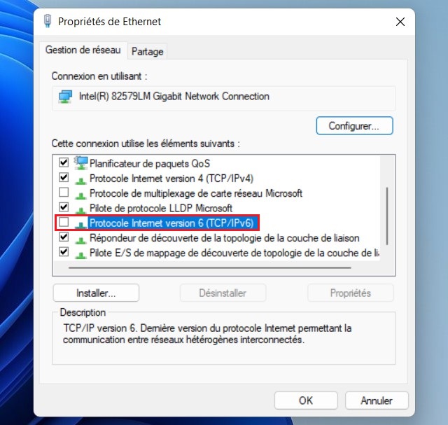 Désactiver IPv6 sur Windows 11